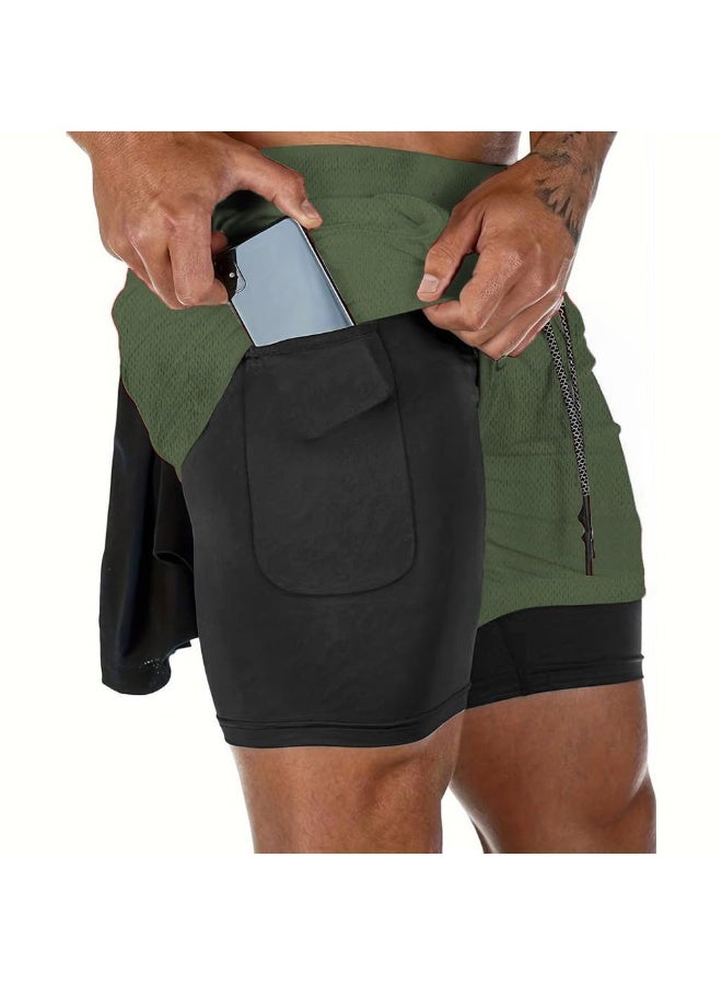 ناكسوس شورتات رياضية للرجال، شورتات رياضية للجري للرجال، شورتات رياضية برباط للرجال، شورتات رياضية فضفاضة بطبقتين وأربعة جيوب - Image 4